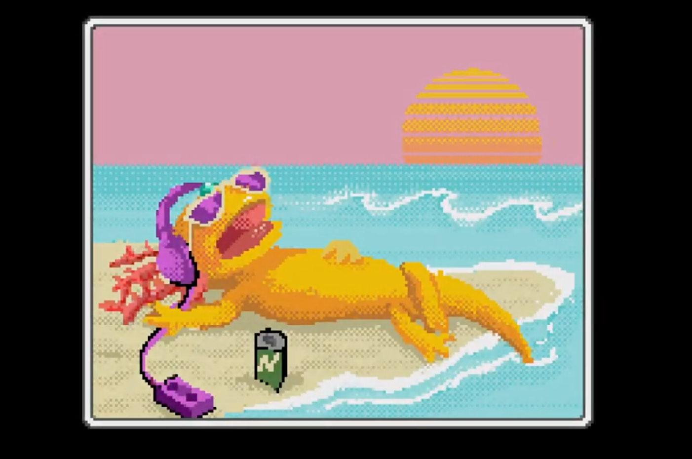 Screenshot from Chill-a-lotl depicing the main character sun bathing